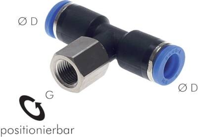 OSMOBIL Raccord enfichable en T avec filetage intérieur G 1/4" pour tuyau de 10 mm