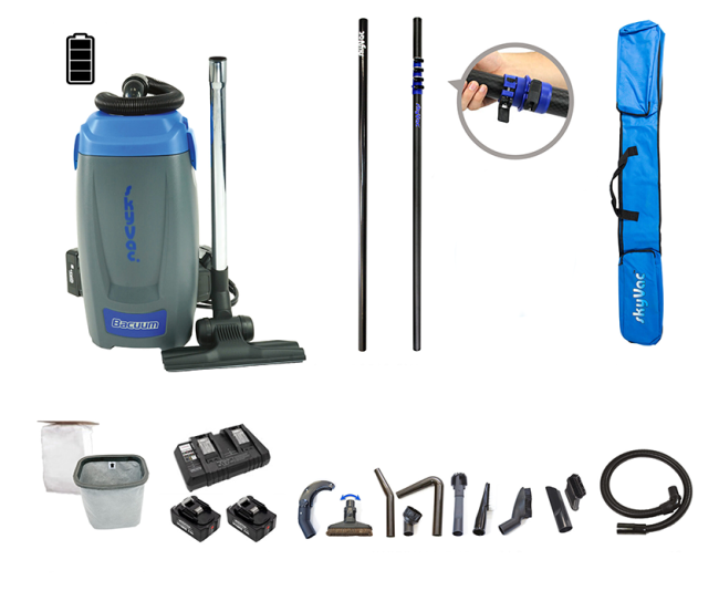MERCI PERICOLOSE - Set aspiratore a zaino SkyVac per la pulizia di interni, 8,5 m, batteria inclusa