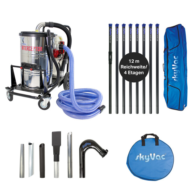 SkyVac Interceptor high-end set voor dakgootreiniging benzinemotor 12 meter